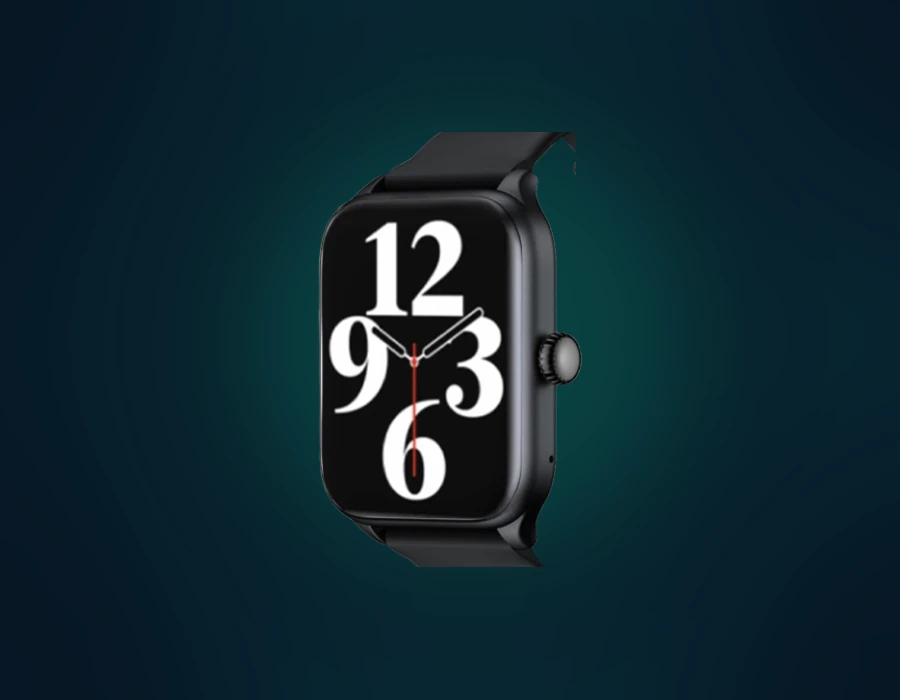Close view of the FitiWatch face, crown, and upper strap